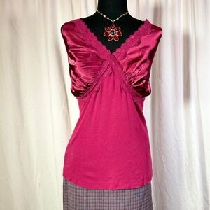 Y2K Satin & Lace Cami Top – Berry Pink – Size L/XL (Stretchy Fit)
